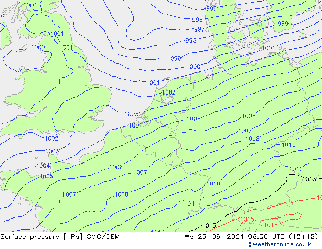 Surface pressure CMC/GEM We 25.09.2024 06 UTC