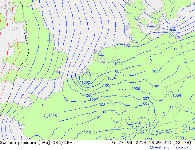 Atmosférický tlak CMC/GEM Pá 27.09.2024 18 UTC