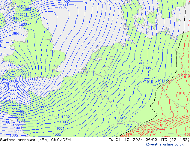 Surface pressure CMC/GEM Tu 01.10.2024 06 UTC