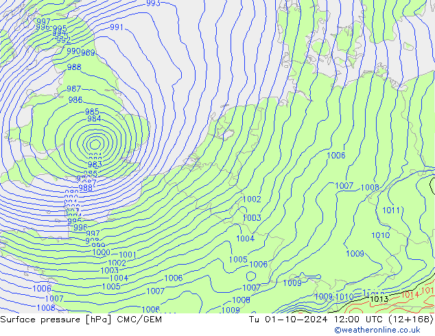 pression de l'air CMC/GEM mar 01.10.2024 12 UTC