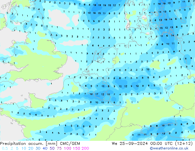 Precipitation accum. CMC/GEM We 25.09.2024 00 UTC