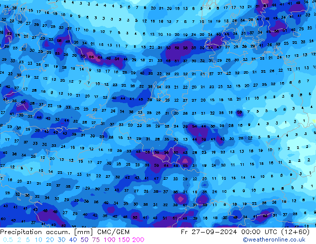 Precipitation accum. CMC/GEM пт 27.09.2024 00 UTC