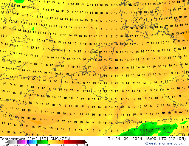 Sıcaklık Haritası (2m) CMC/GEM Sa 24.09.2024 15 UTC
