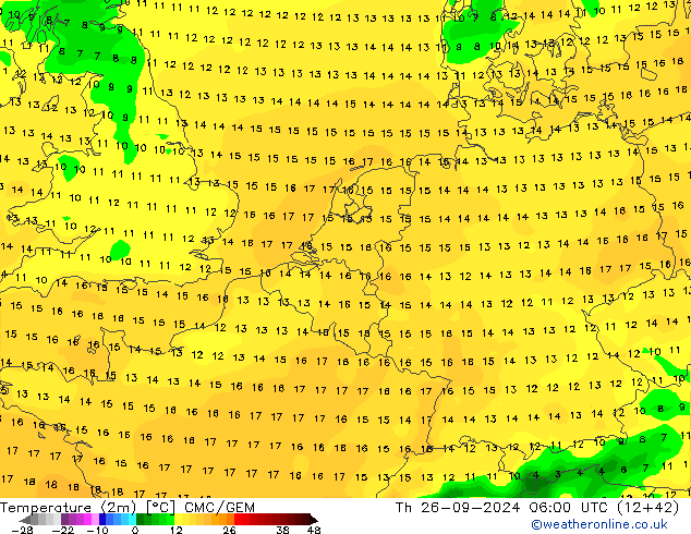 Temperatura (2m) CMC/GEM Qui 26.09.2024 06 UTC