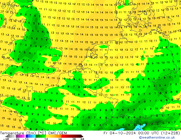 Temperature (2m) CMC/GEM Fr 04.10.2024 00 UTC