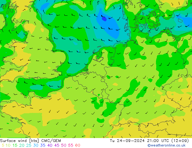 Surface wind CMC/GEM Tu 24.09.2024 21 UTC