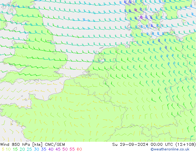 Rüzgar 850 hPa CMC/GEM Paz 29.09.2024 00 UTC