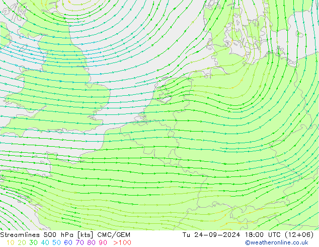 Streamlines 500 hPa CMC/GEM Tu 24.09.2024 18 UTC