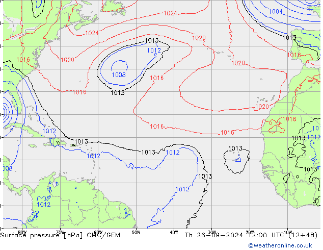 Surface pressure CMC/GEM Th 26.09.2024 12 UTC