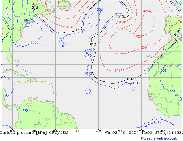 Surface pressure CMC/GEM We 02.10.2024 12 UTC