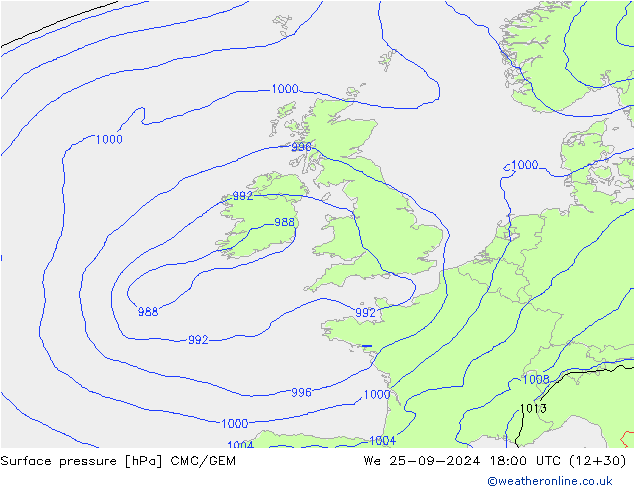 Surface pressure CMC/GEM We 25.09.2024 18 UTC