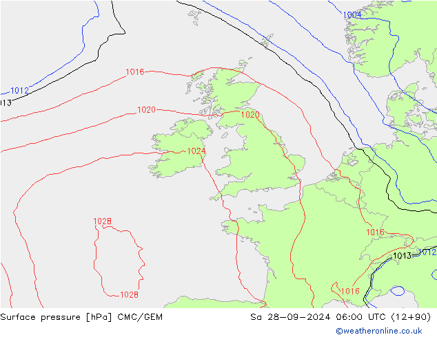 Surface pressure CMC/GEM Sa 28.09.2024 06 UTC