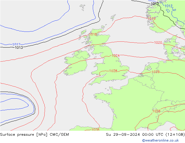 Surface pressure CMC/GEM Su 29.09.2024 00 UTC