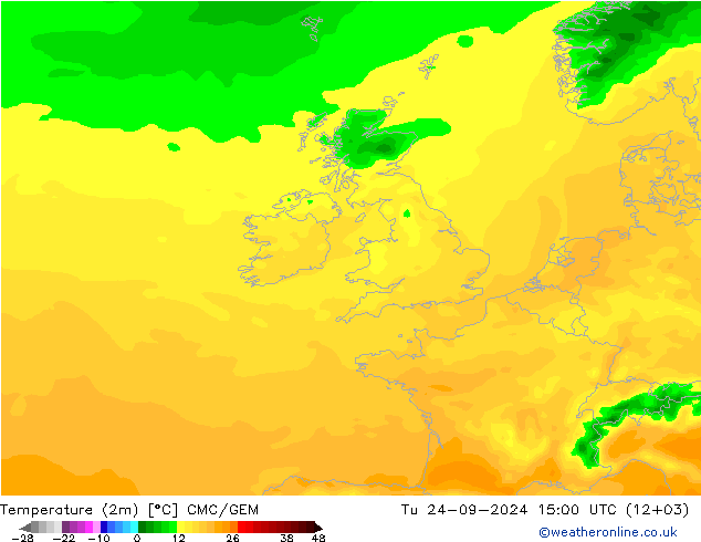 Temperature (2m) CMC/GEM Tu 24.09.2024 15 UTC