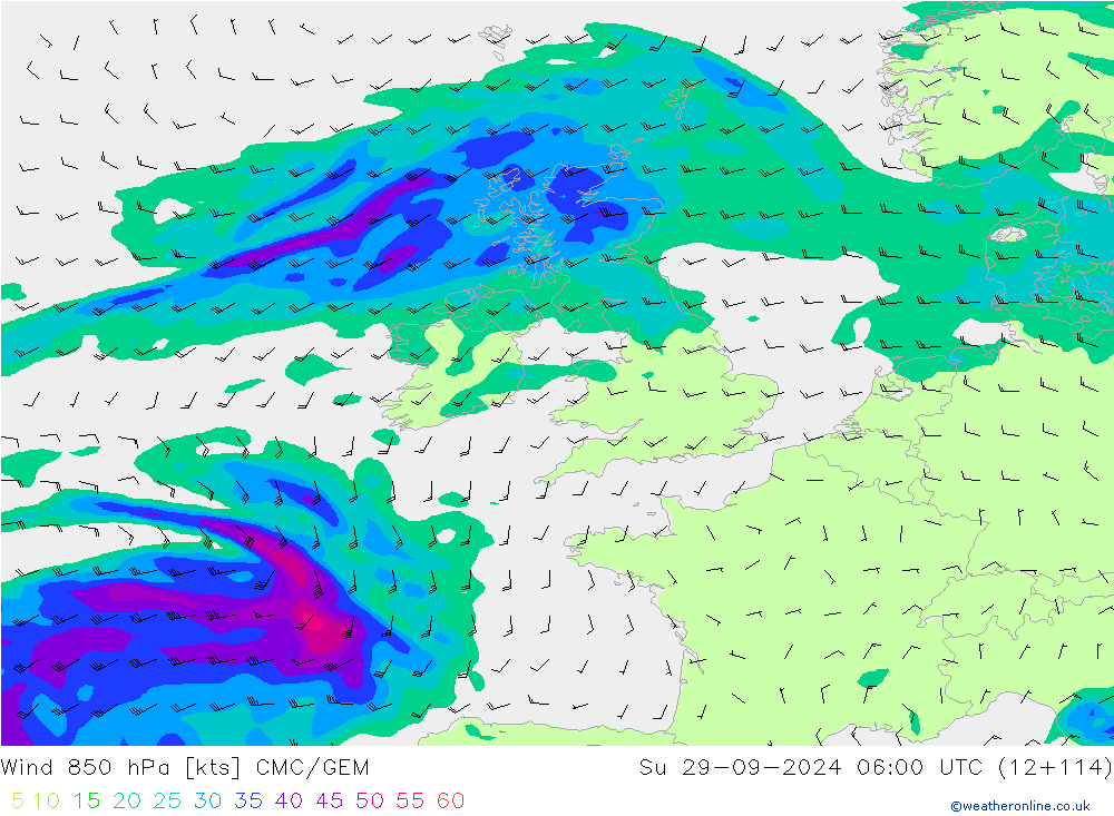 Vento 850 hPa CMC/GEM dom 29.09.2024 06 UTC