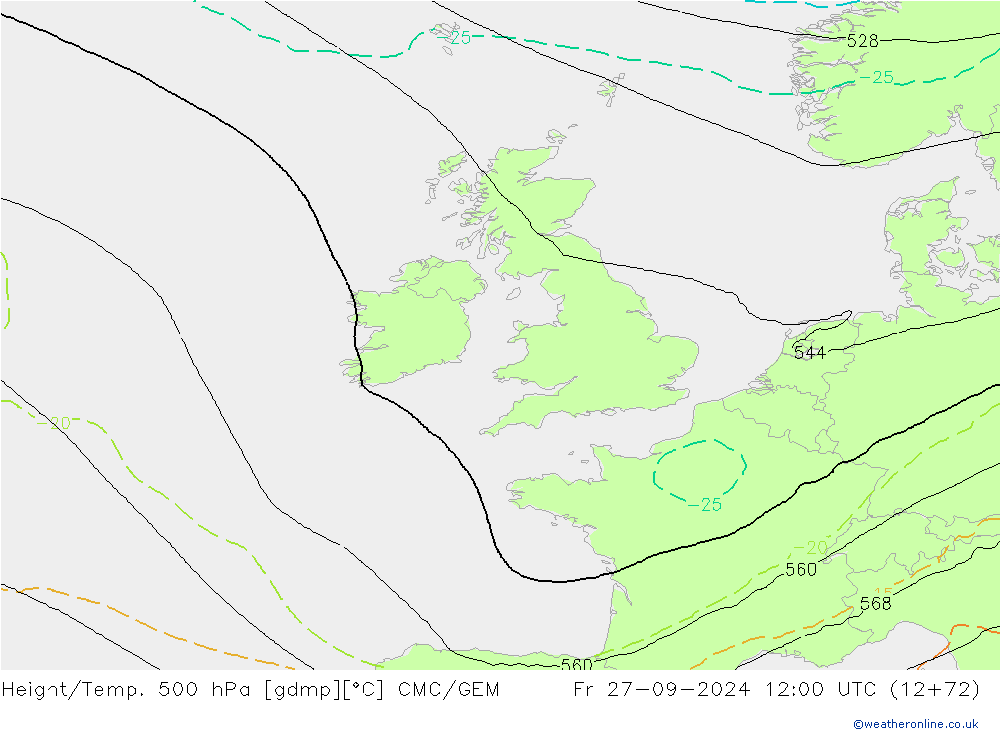 Height/Temp. 500 hPa CMC/GEM Fr 27.09.2024 12 UTC