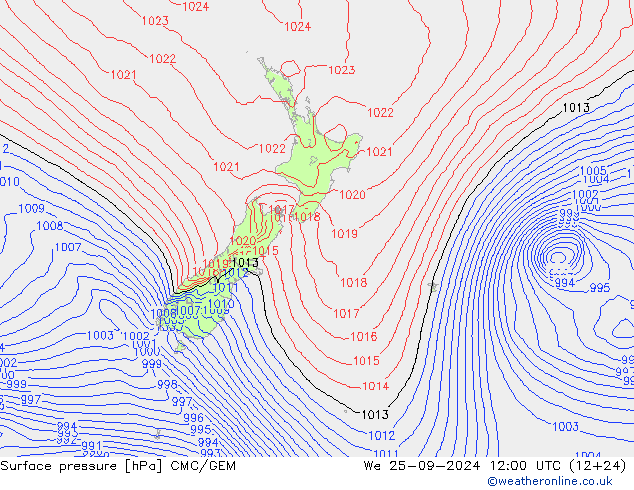 Atmosférický tlak CMC/GEM St 25.09.2024 12 UTC