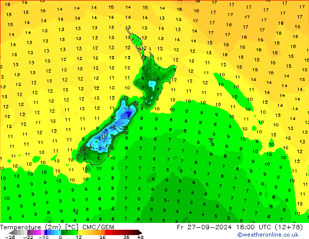 Temperature (2m) CMC/GEM Fr 27.09.2024 18 UTC