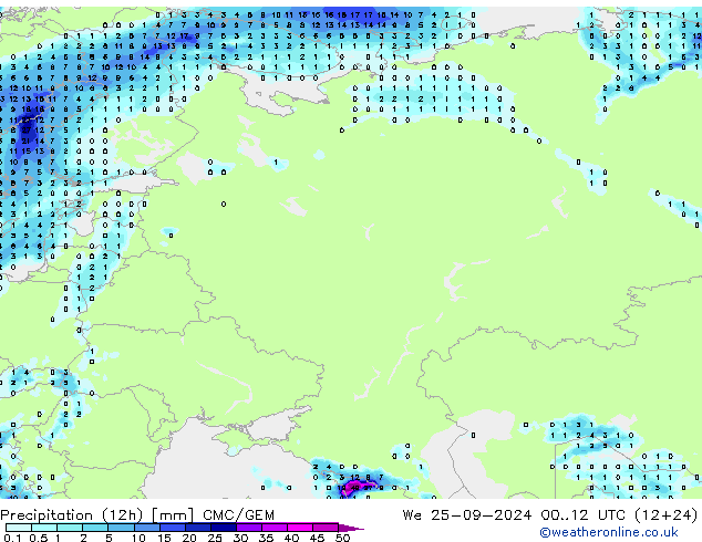 Precipitação (12h) CMC/GEM Qua 25.09.2024 12 UTC