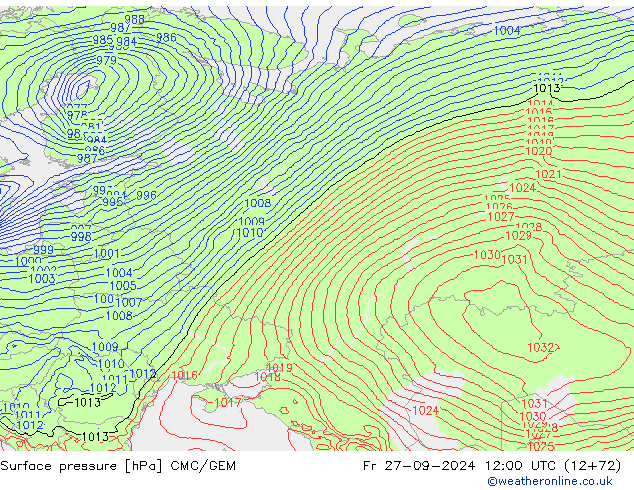 Atmosférický tlak CMC/GEM Pá 27.09.2024 12 UTC