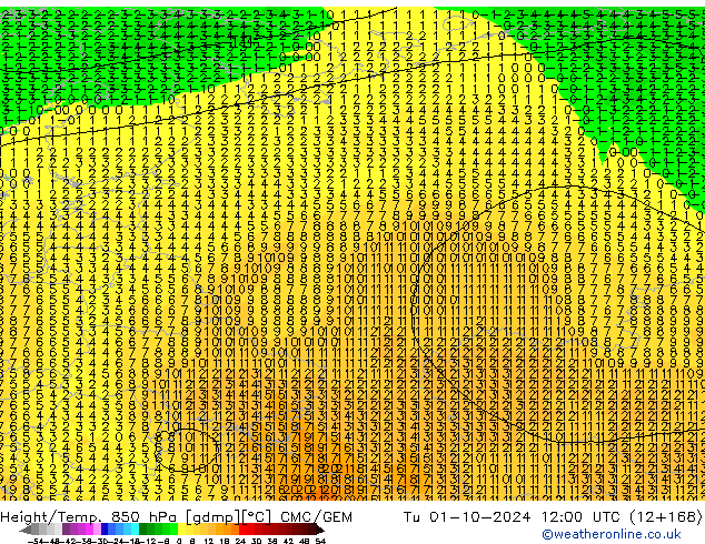 Height/Temp. 850 hPa CMC/GEM Tu 01.10.2024 12 UTC