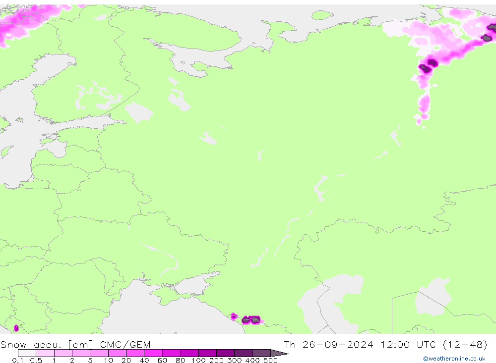 Snow accu. CMC/GEM gio 26.09.2024 12 UTC