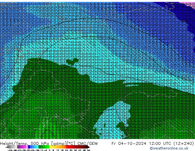 Geop./Temp. 500 hPa CMC/GEM vie 04.10.2024 12 UTC