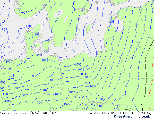 Surface pressure CMC/GEM Tu 24.09.2024 15 UTC