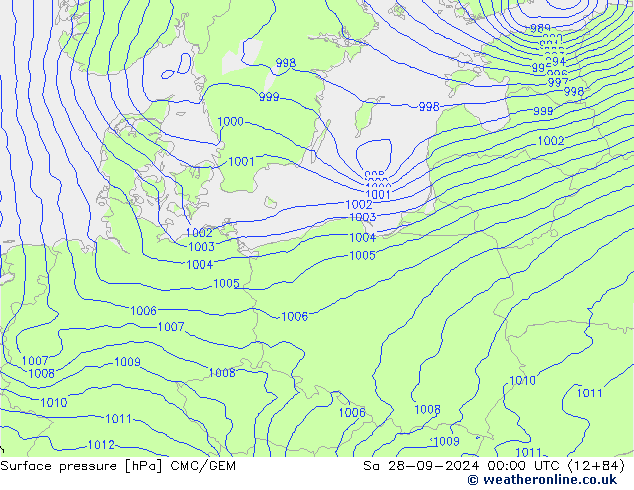 Pressione al suolo CMC/GEM sab 28.09.2024 00 UTC