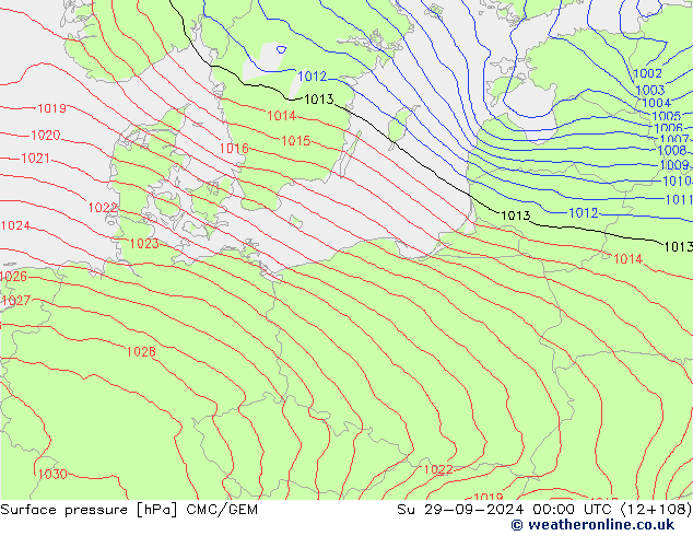 Surface pressure CMC/GEM Su 29.09.2024 00 UTC