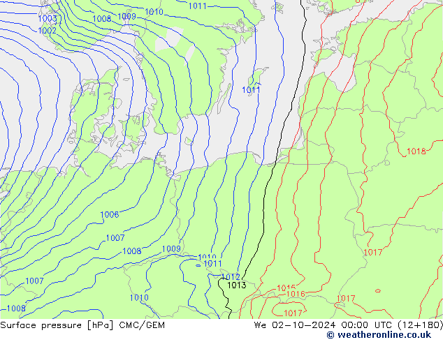 pression de l'air CMC/GEM mer 02.10.2024 00 UTC