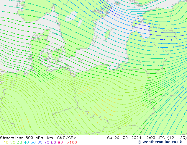 Rüzgar 500 hPa CMC/GEM Paz 29.09.2024 12 UTC