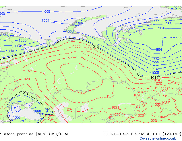 Surface pressure CMC/GEM Tu 01.10.2024 06 UTC