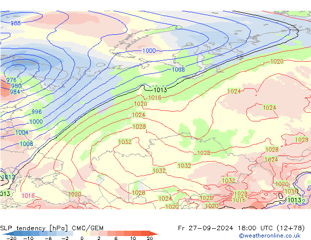 SLP tendency CMC/GEM Fr 27.09.2024 18 UTC