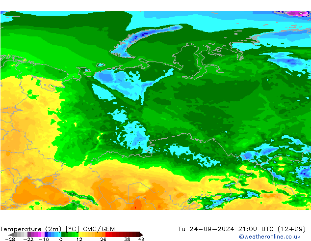 Temperature (2m) CMC/GEM Tu 24.09.2024 21 UTC