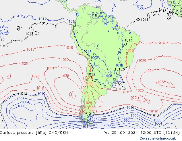 Surface pressure CMC/GEM We 25.09.2024 12 UTC