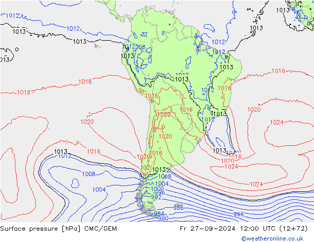 Surface pressure CMC/GEM Fr 27.09.2024 12 UTC