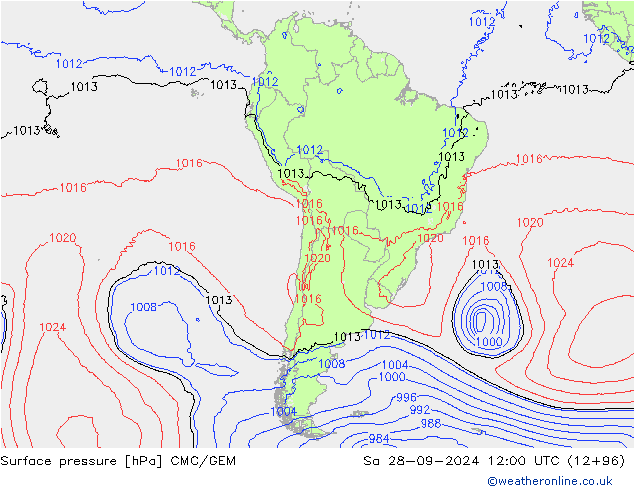 Luchtdruk (Grond) CMC/GEM za 28.09.2024 12 UTC