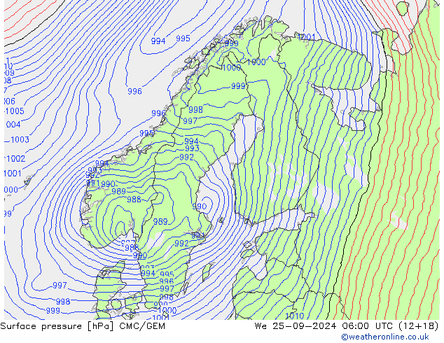 Surface pressure CMC/GEM We 25.09.2024 06 UTC