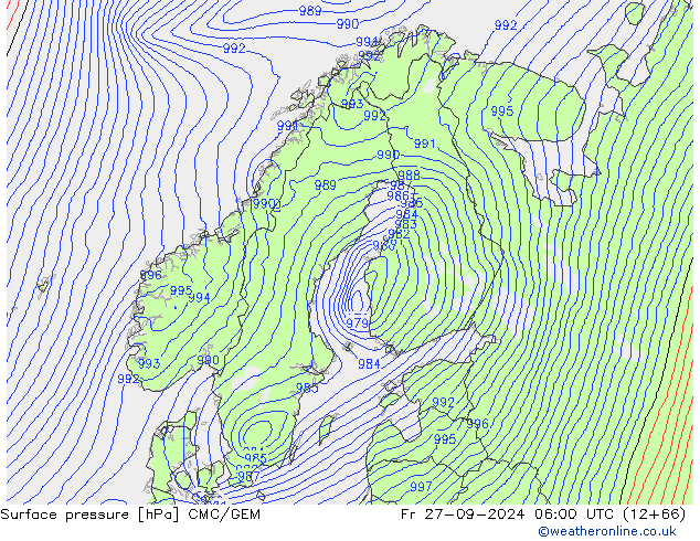 Surface pressure CMC/GEM Fr 27.09.2024 06 UTC