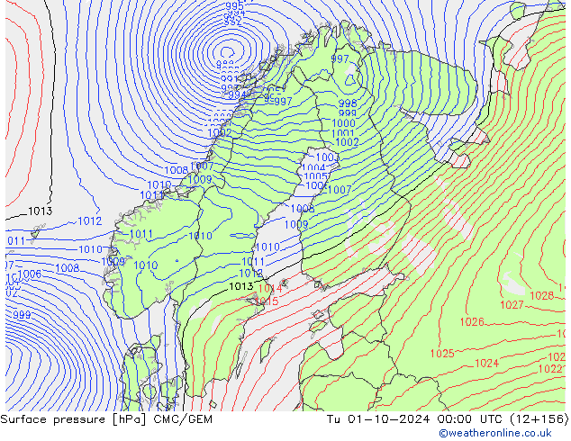 Surface pressure CMC/GEM Tu 01.10.2024 00 UTC