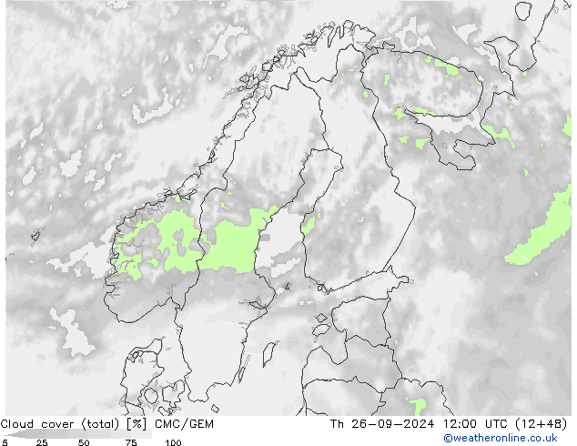 Wolken (gesamt) CMC/GEM Do 26.09.2024 12 UTC