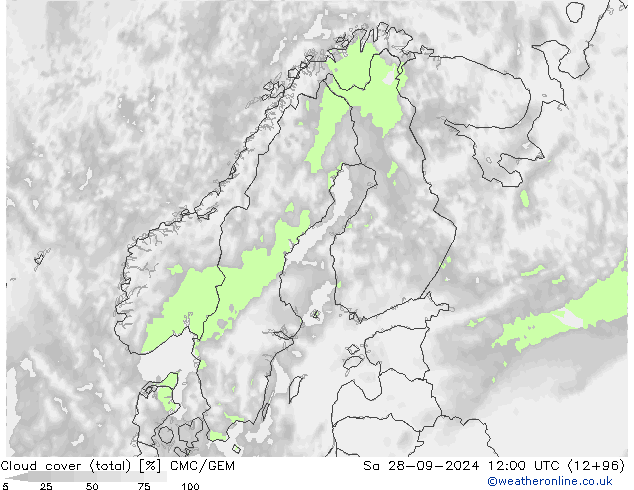 Cloud cover (total) CMC/GEM Sa 28.09.2024 12 UTC