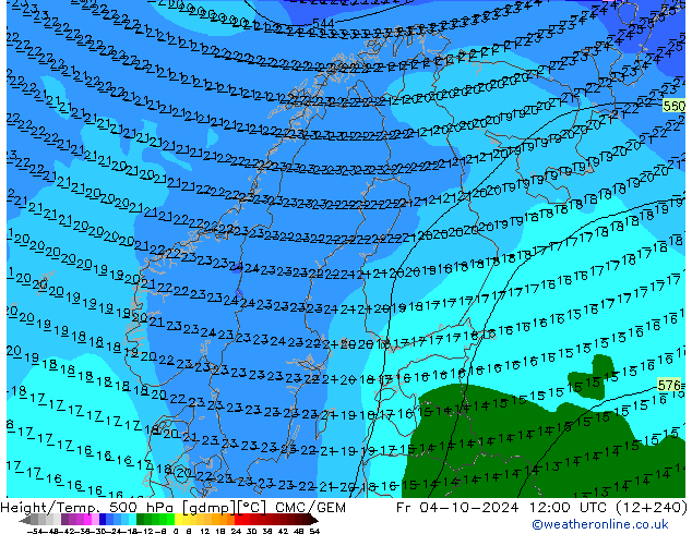 Height/Temp. 500 hPa CMC/GEM Sex 04.10.2024 12 UTC