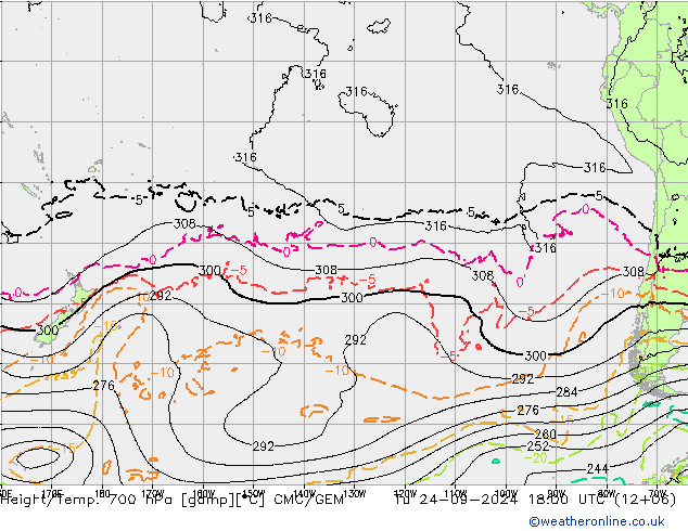 Height/Temp. 700 hPa CMC/GEM Út 24.09.2024 18 UTC