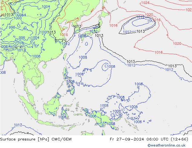 Luchtdruk (Grond) CMC/GEM vr 27.09.2024 06 UTC