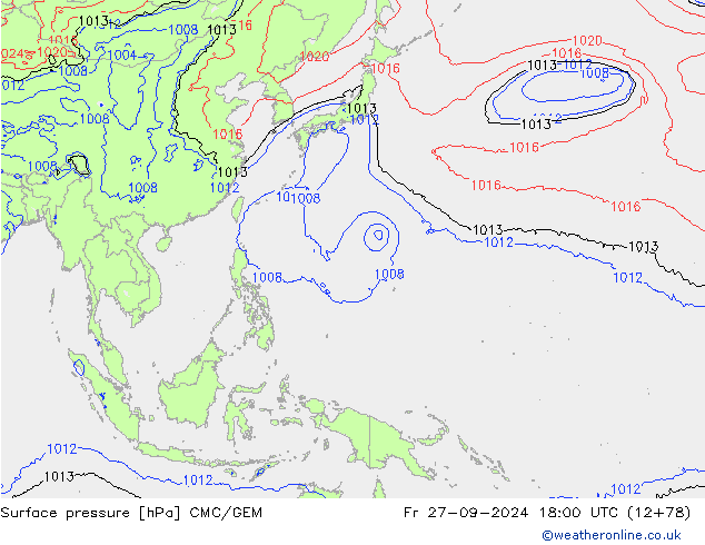 Surface pressure CMC/GEM Fr 27.09.2024 18 UTC