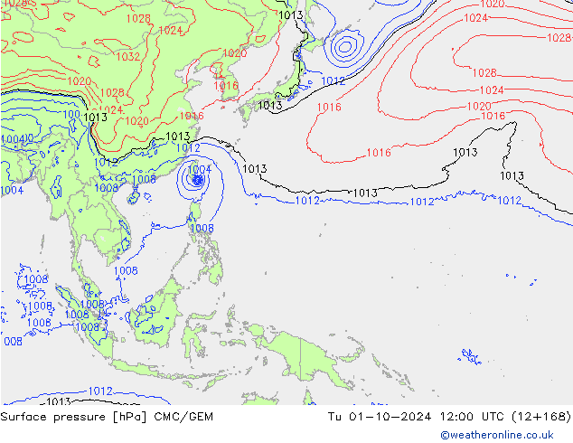 pression de l'air CMC/GEM mar 01.10.2024 12 UTC