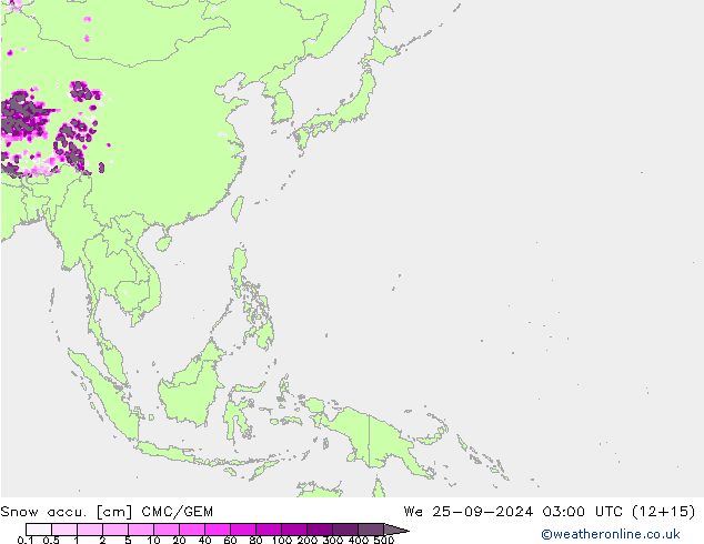 Глубина снега CMC/GEM ср 25.09.2024 03 UTC