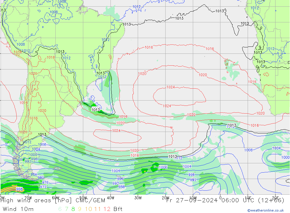 High wind areas CMC/GEM ven 27.09.2024 06 UTC